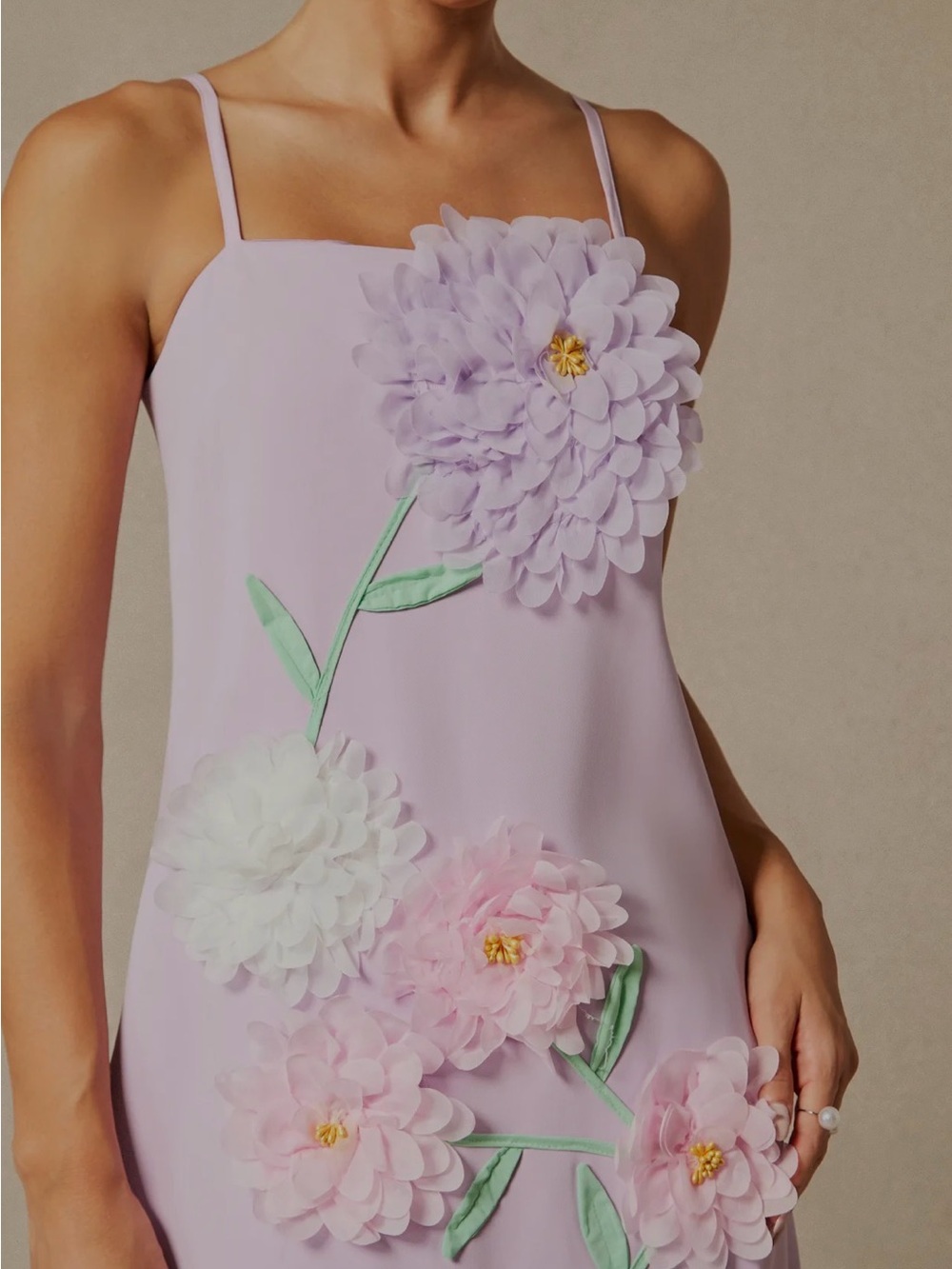 Lilac Floral Appliqué Midi Dress